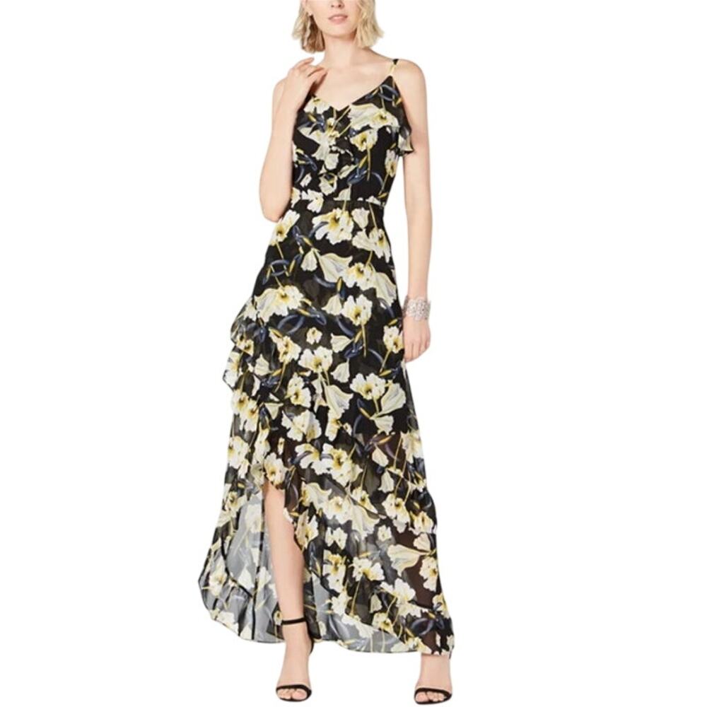 INC International Concepts Floral Print High Low Maxi Dress Size 12 Sleeveless